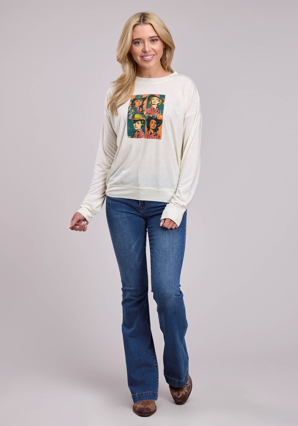 WOMENS LONG SLEEVE PULLOVER POLY RAYON JERSEY TEE WESTERN SHIRT