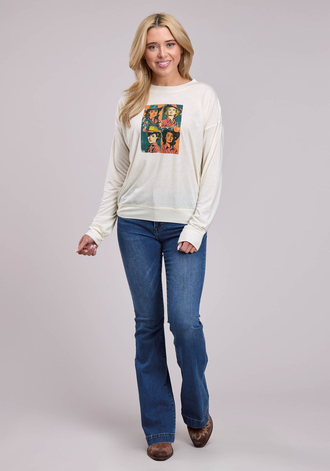 WOMENS LONG SLEEVE PULLOVER POLY RAYON JERSEY TEE WESTERN SHIRT