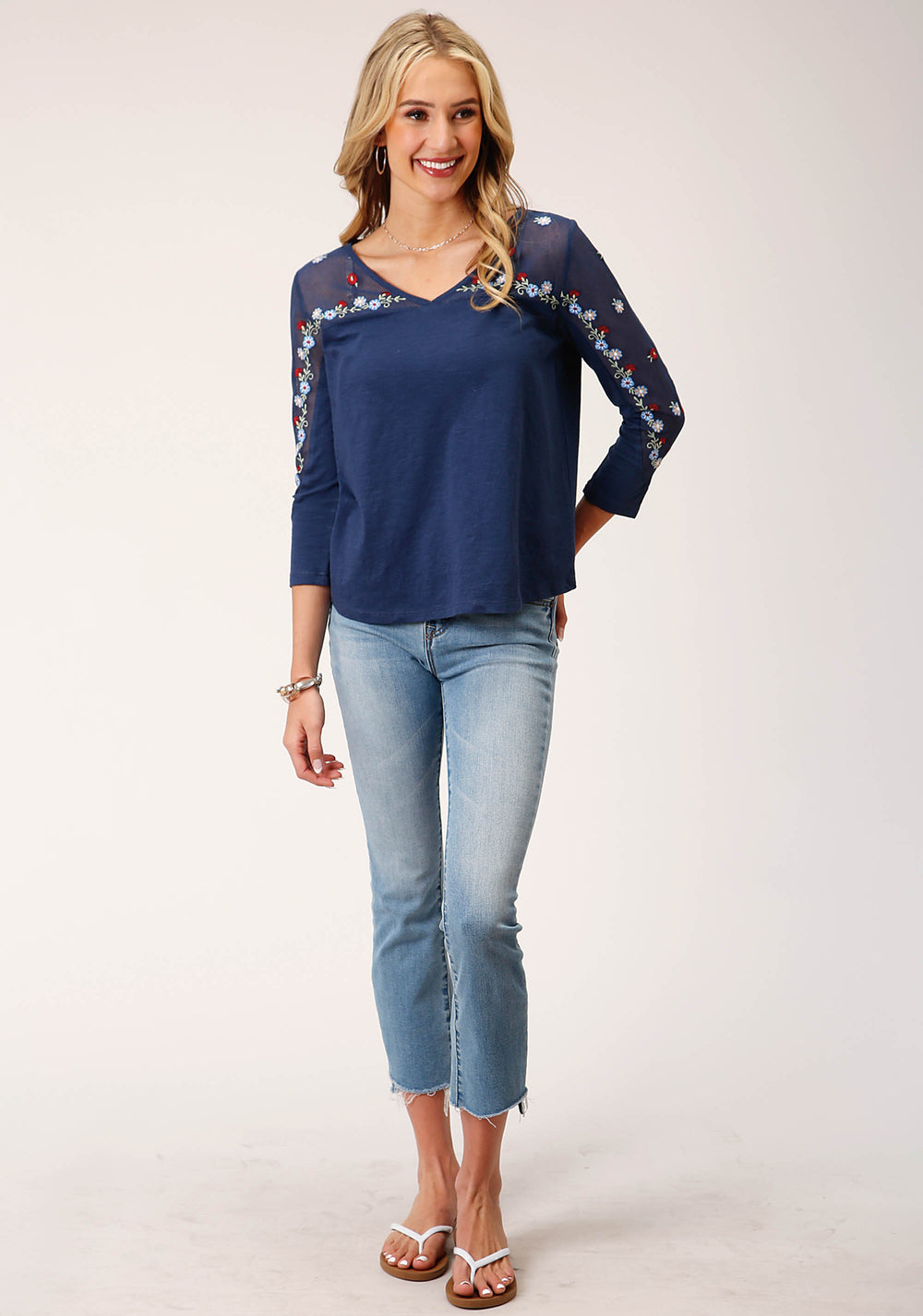 WOMENS LONG SLEEVE KNIT SLUB JERSEY 3 QTR SLV  TOP