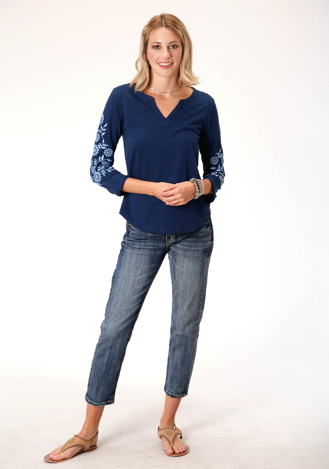 WOMENS LONG SLEEVE KNIT COTTON SLUB JERSEY TOP