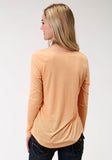 WOMENS YELLOW SOLID WITH SCREEN PRINT LONG SLEEVE KNIT TOP