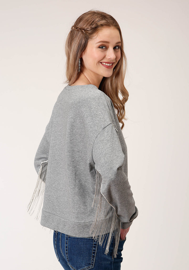 WOMENS LONG SLEEVE KNIT HEATHER GREY  SWEATSHIRT