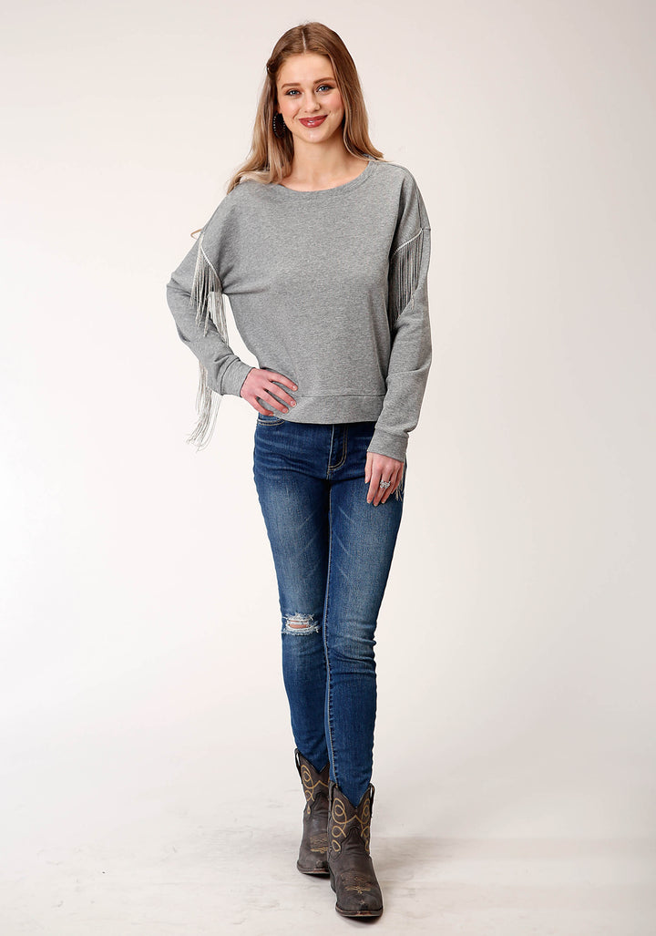 WOMENS LONG SLEEVE KNIT HEATHER GREY  SWEATSHIRT