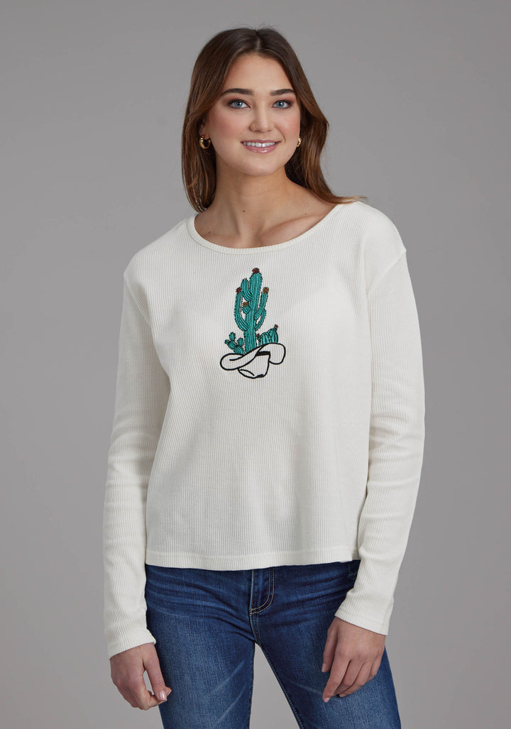 WOMENS WAFFLE SLUB TEE LONG SLEEVE PULLOVER WESTERN SHIRT
