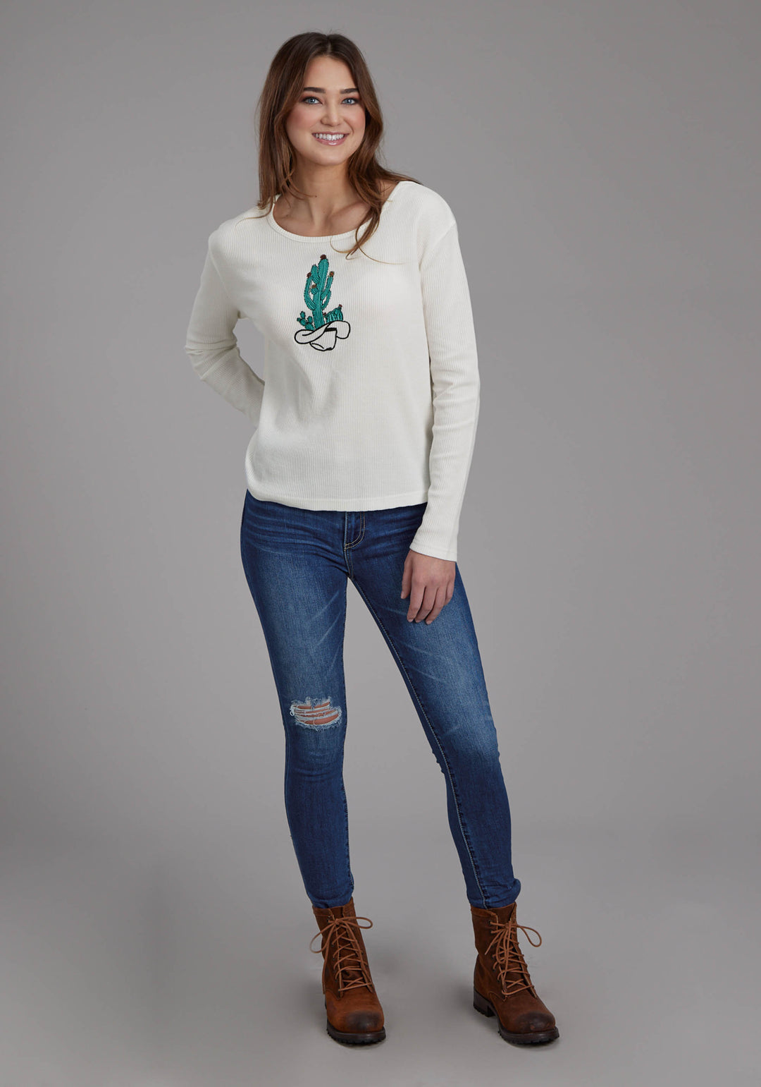 WOMENS WAFFLE SLUB TEE LONG SLEEVE PULLOVER WESTERN SHIRT