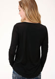 WOMENS BLACK WITH SMILE POCKET LONG SLEEVE KNIT TOP