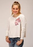 WOMENS LONG SLEEVE KNIT CREAM WAFFLE SLUB TOP