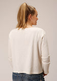 WOMENS LONG SLEEVE KNIT CREAM WAFFLE SLUB TOP