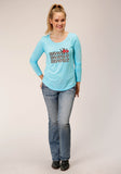 WOMENS LONG SLEEVE KNIT SOLID BLUE POLY RAYON  TOP