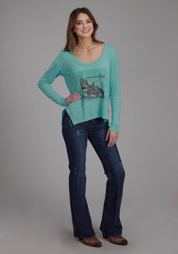 WOMENS POLY RAYON LONG SLEEVE JERSEY TEE LONG SLEEVE PULLOVER WESTERN SHIRT