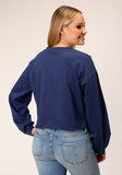 WOMENS LONG SLEEVE KNIT NAVY BLUE FRENCH TERRY TOP