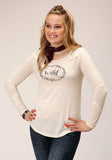 WOMENS LONG SLEEVE KNIT CREAM POLY RAYON JERSEY TOP