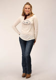 WOMENS LONG SLEEVE KNIT CREAM POLY RAYON JERSEY TOP