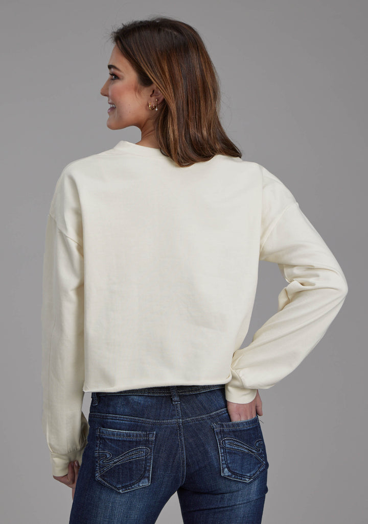 WOMENS COTTON FLEECE CREW NECK PULLOVER LONG SLEEVE PULLOVER WESTERN SHIRT