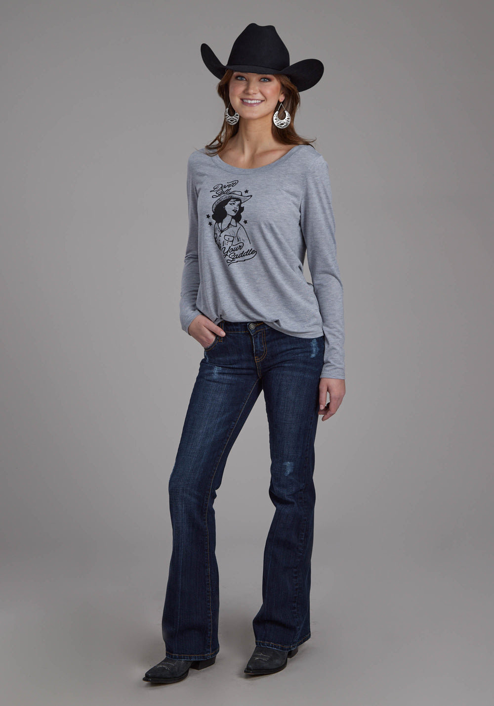 WOMENS POLY RAYON LONG SLEEVE JERSEY TEE LONG SLEEVE PULLOVER WESTERN SHIRT