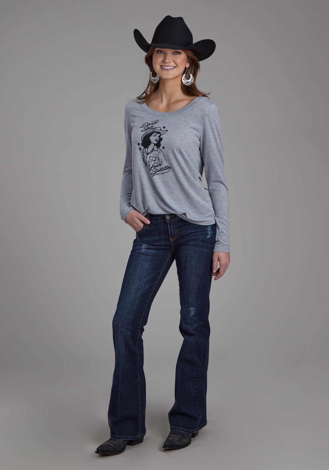 WOMENS POLY RAYON LONG SLEEVE JERSEY TEE LONG SLEEVE PULLOVER WESTERN SHIRT