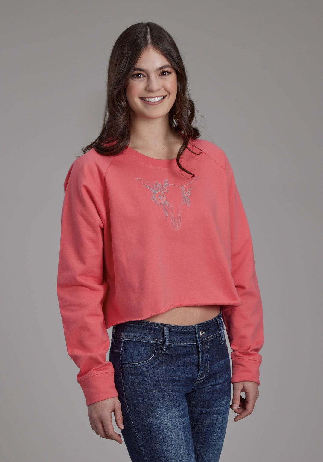 WOMENS BRIGHT CORRAL PINK LONG SLEEVE PULLOVER WESTERN SHIRT