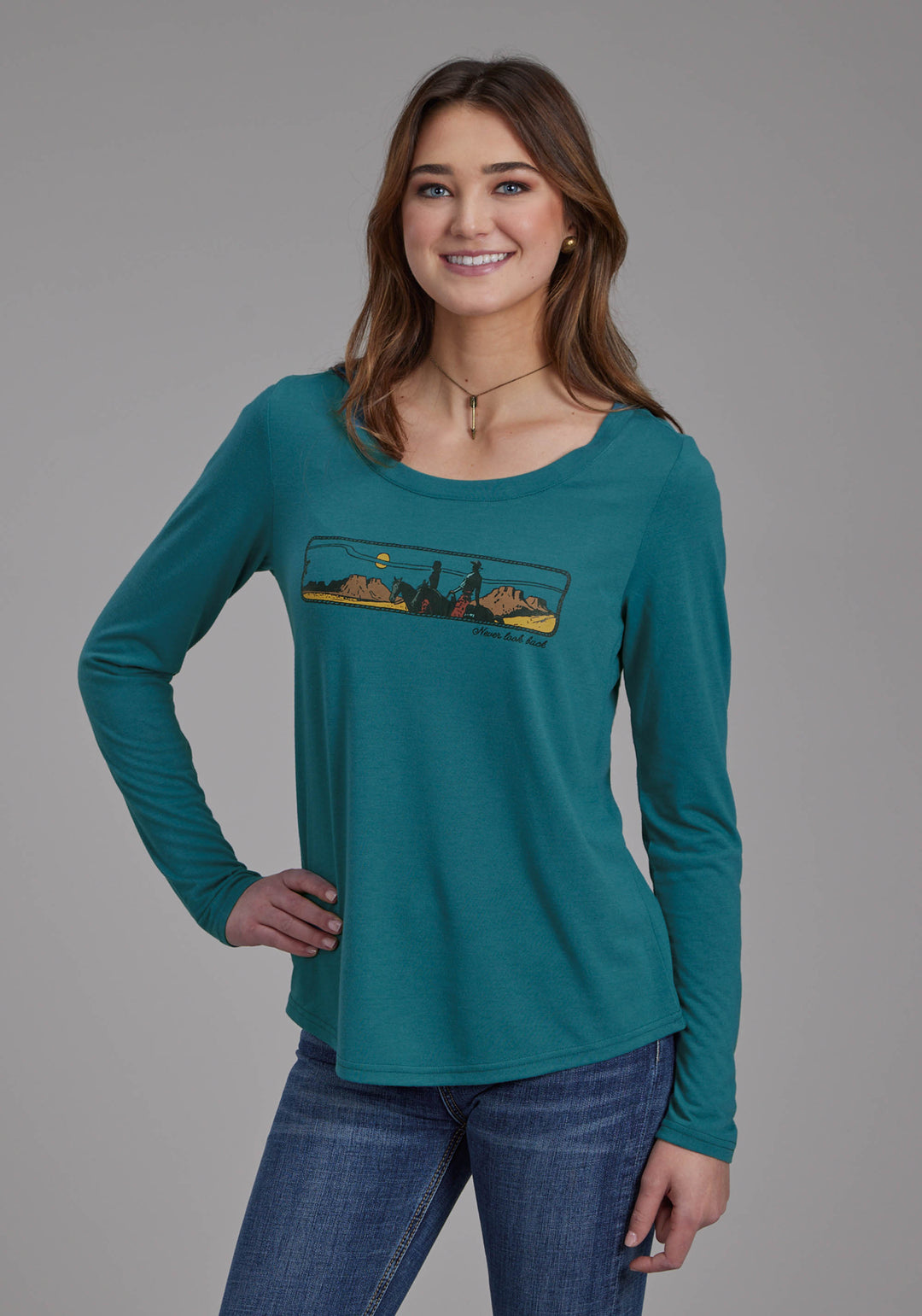 WOMENS POLY RAYON LONG SLEEVE TEE LONG SLEEVE PULLOVER WESTERN SHIRT
