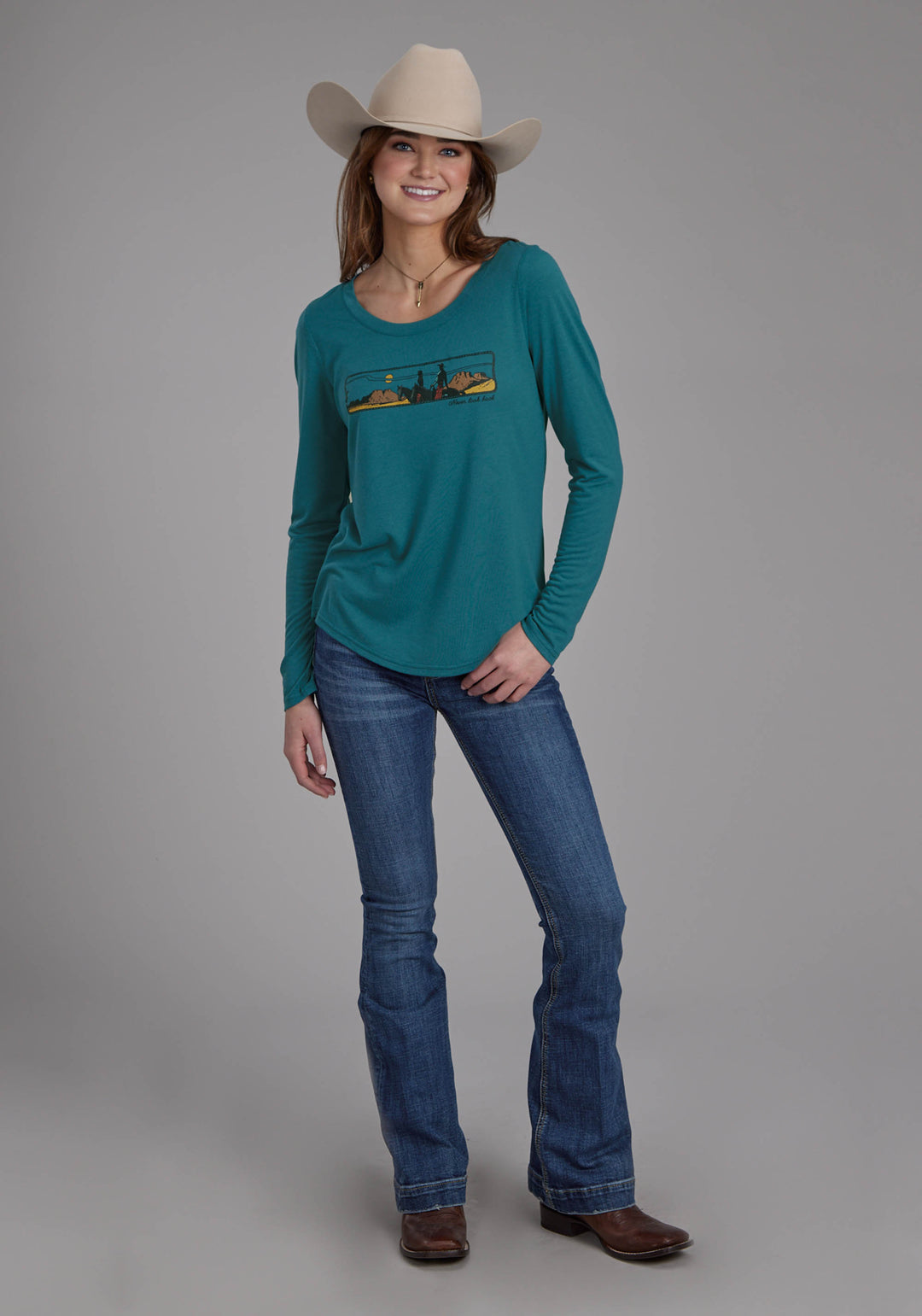 WOMENS POLY RAYON LONG SLEEVE TEE LONG SLEEVE PULLOVER WESTERN SHIRT