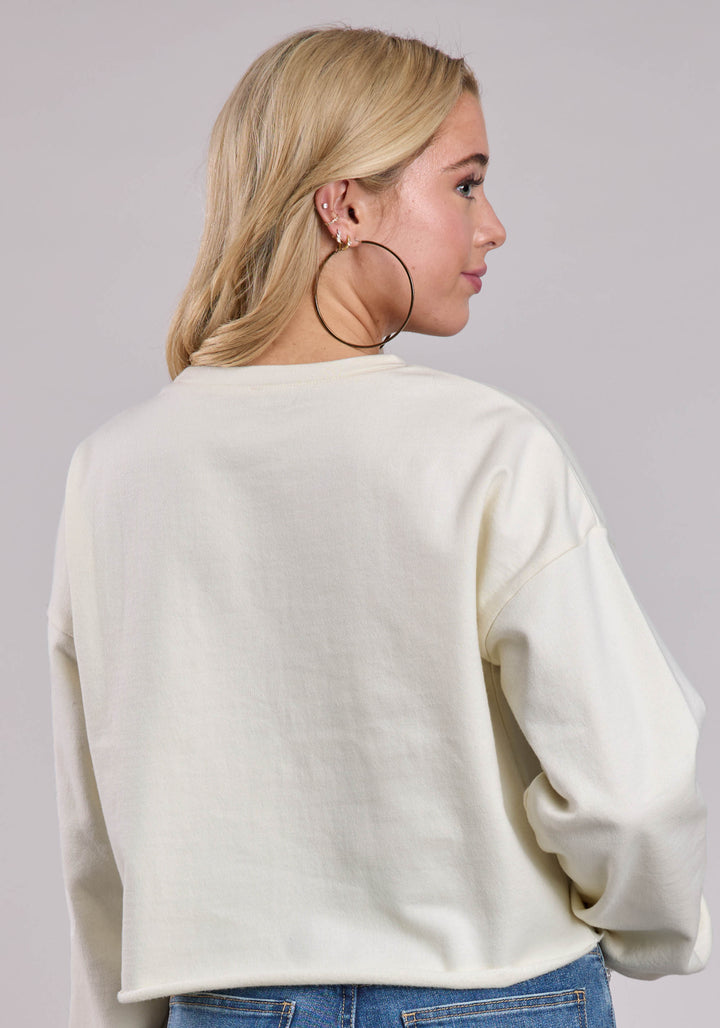 WOMENS LONG SLEEVE PULLOVER COTTON FLEECE CREW NECK PULLOVERR WESTERN SHIRT