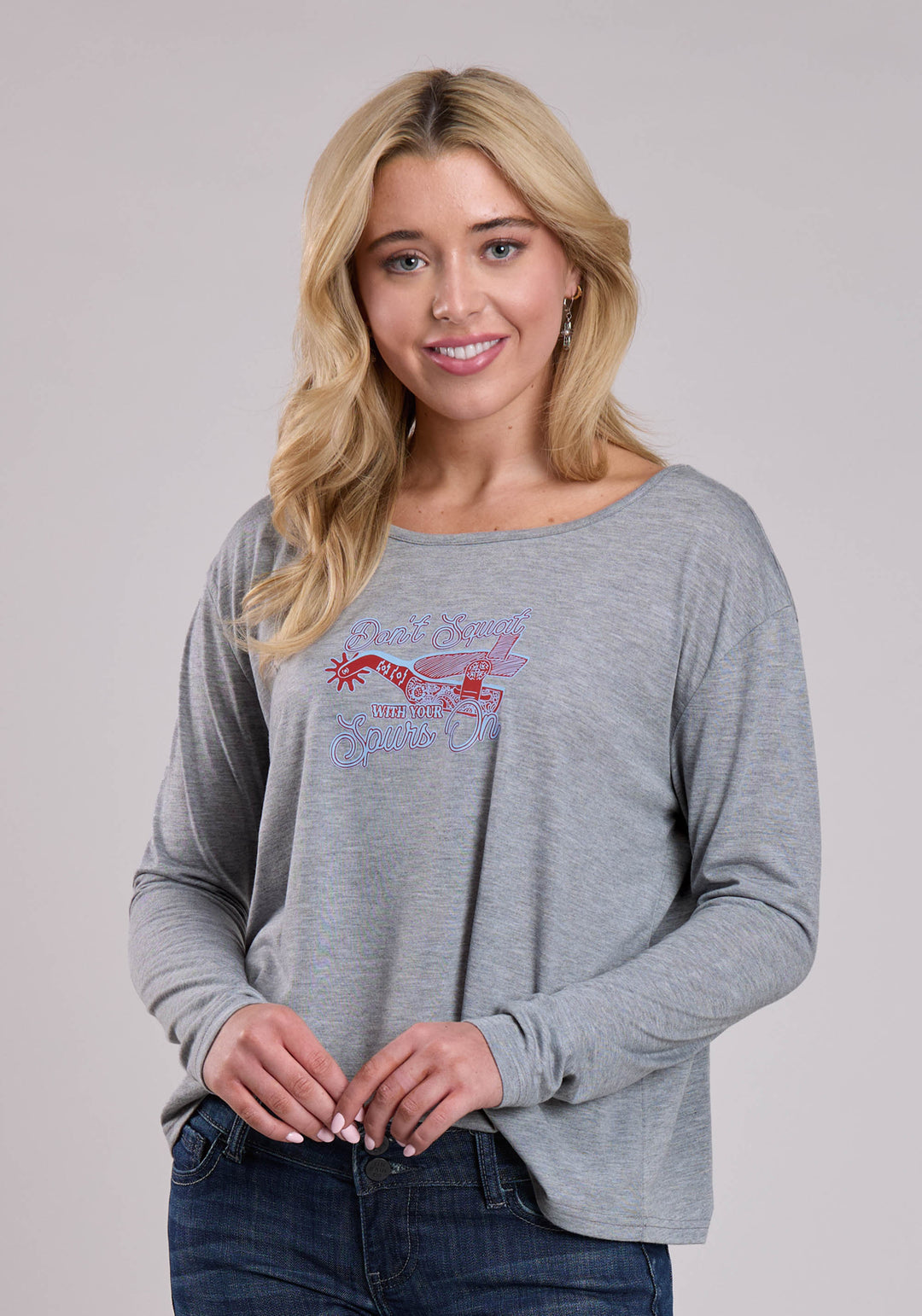 WOMENS ROPER HEATHER GREY POLY RAYON LONG SLEEVE SHIRT