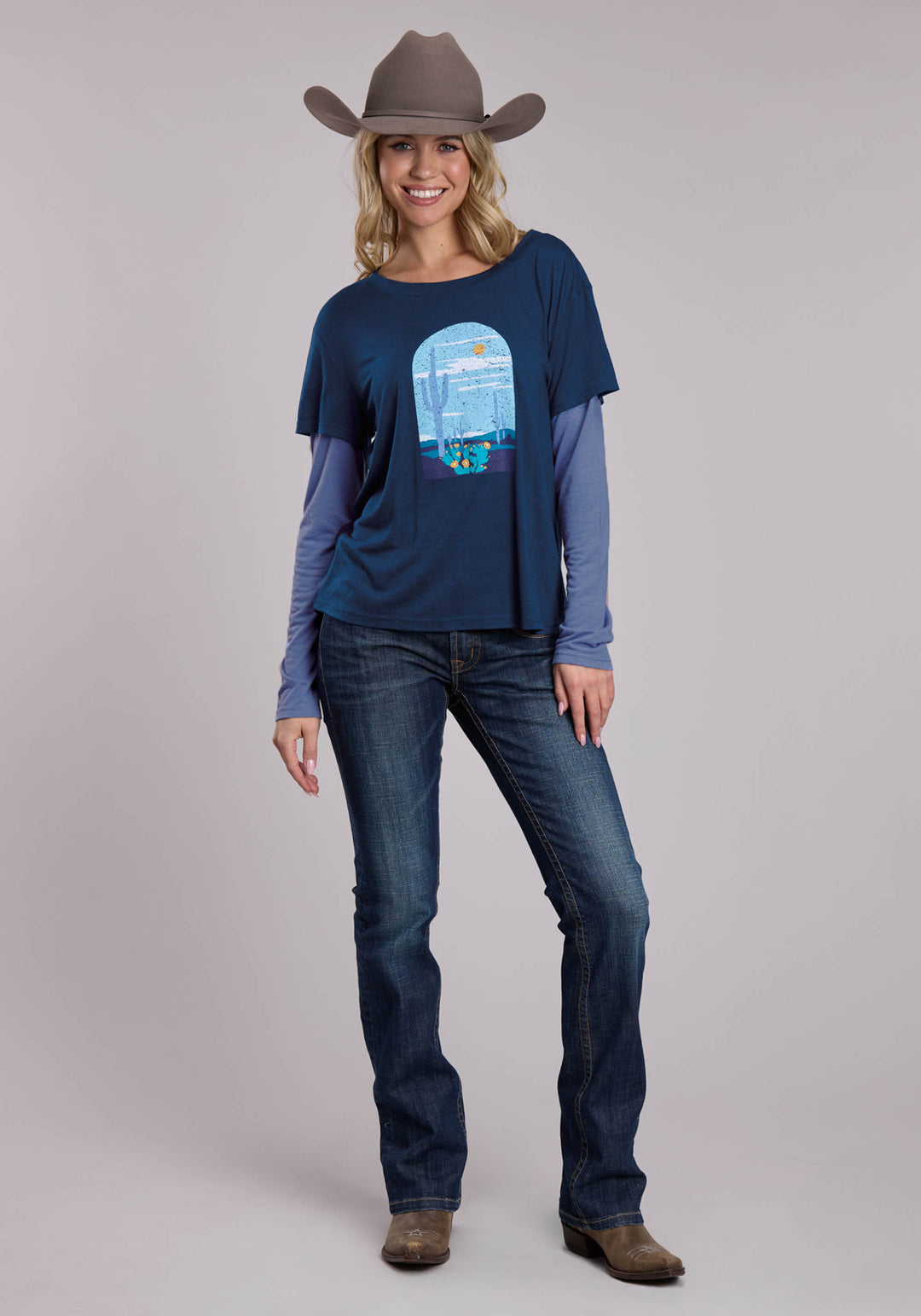 WOMENS ROPER POLY RAYON WESTERN JERSEY TEE