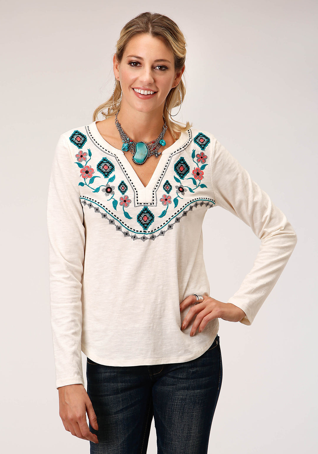 WOMENS LONG SLEEVE KNIT COTTON SLUB KNIT SHIRT TOP