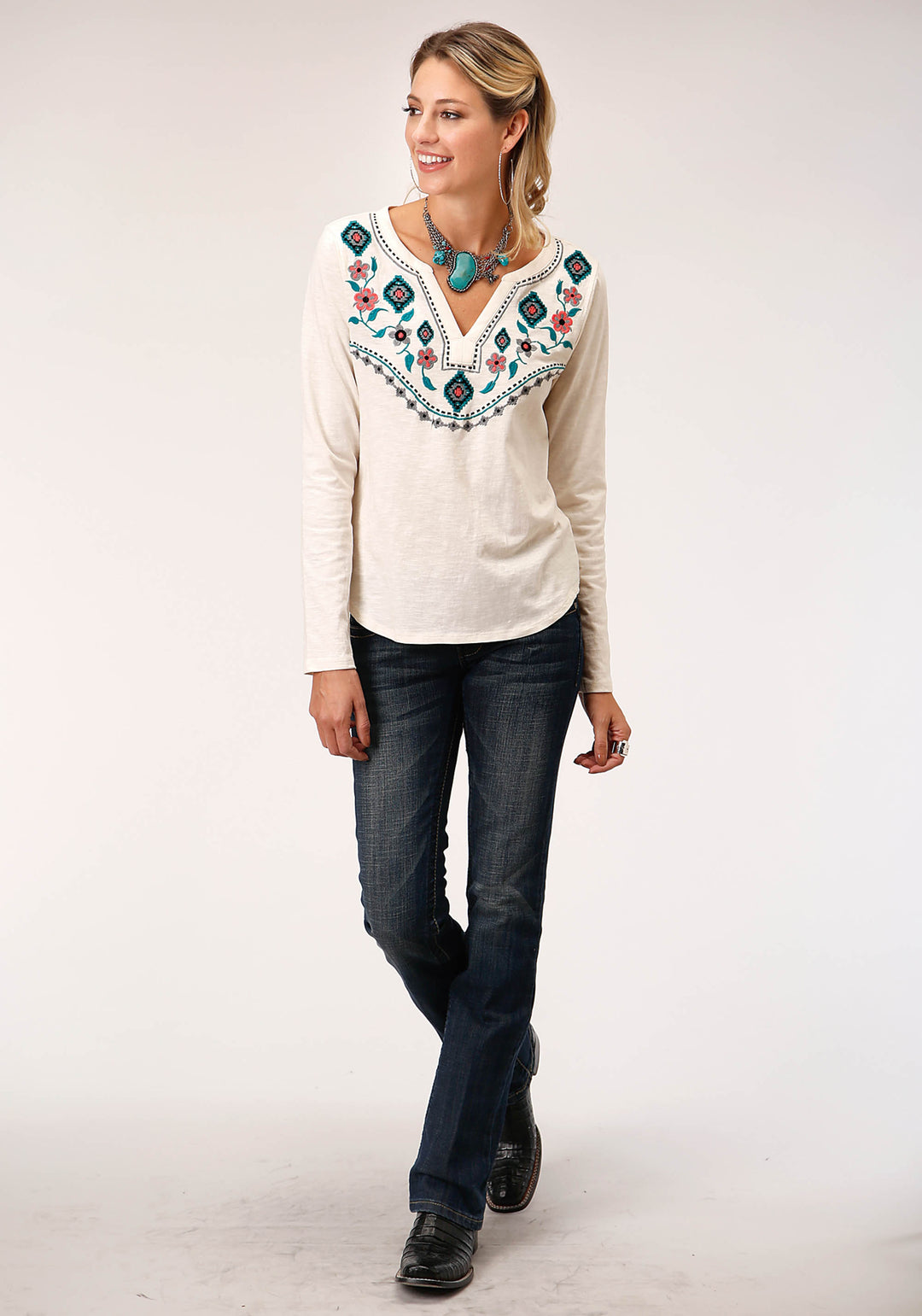 WOMENS LONG SLEEVE KNIT COTTON SLUB KNIT SHIRT TOP