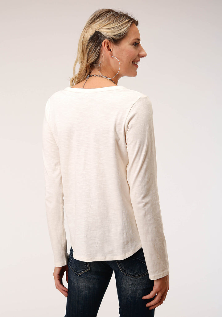 WOMENS LONG SLEEVE KNIT COTTON SLUB KNIT SHIRT TOP