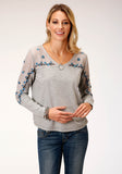 WOMENS LONG SLEEVE KNIT SLUB JERSEY TOP