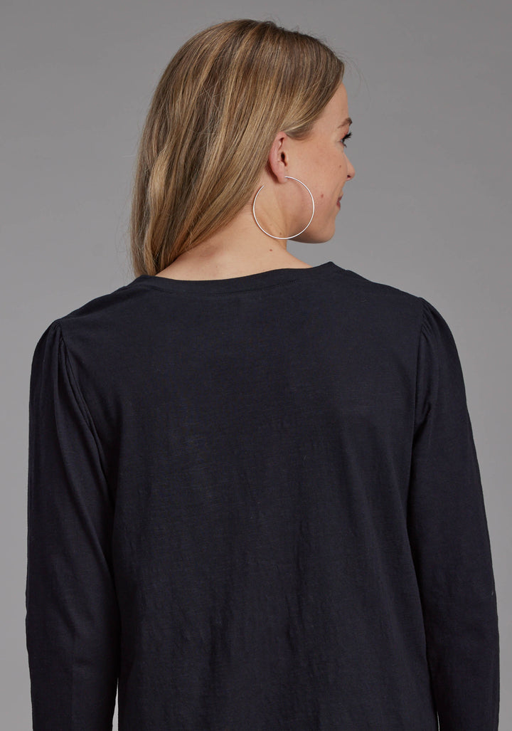 WOMENS SLUB JERSEY TOP WITH SCOOP NECK LONG SLEEVE PULLOVER WESTERN SHIRT