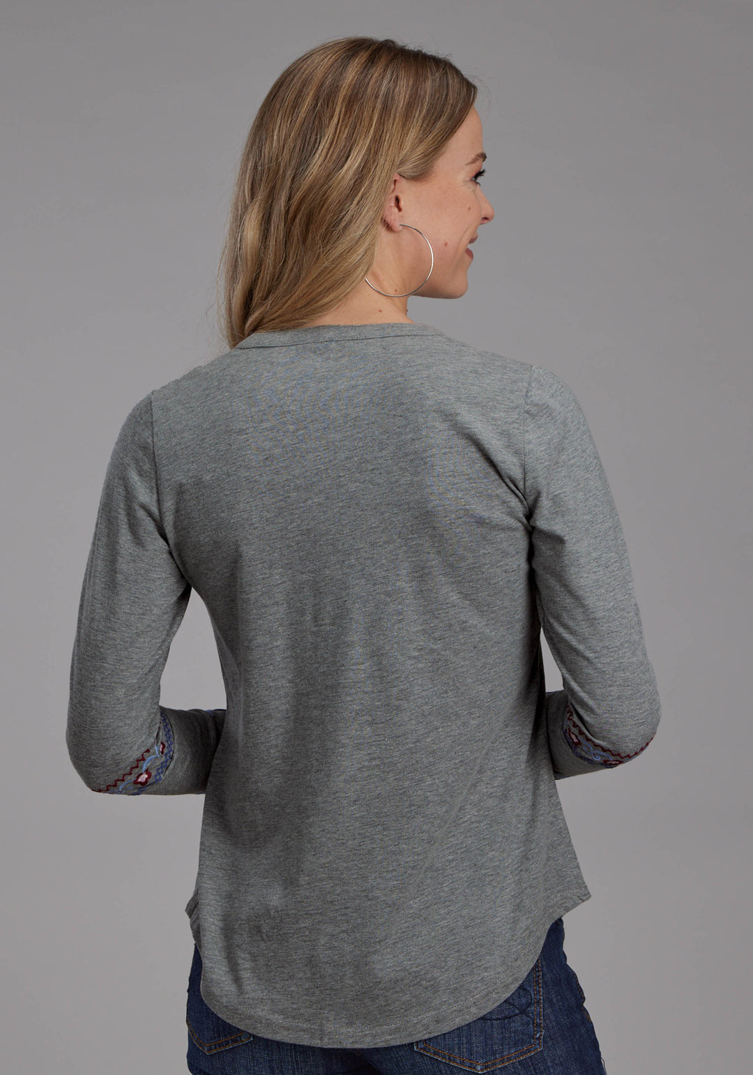 WOMENS POLY COTTON JERSEY V NECK TOP LONG SLEEVE PULLOVER WESTERN SHIRT