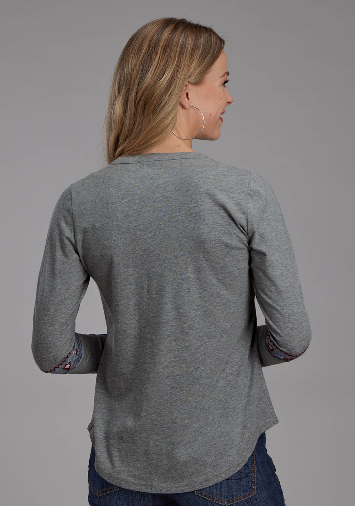 WOMENS POLY COTTON JERSEY V NECK TOP LONG SLEEVE PULLOVER WESTERN SHIRT