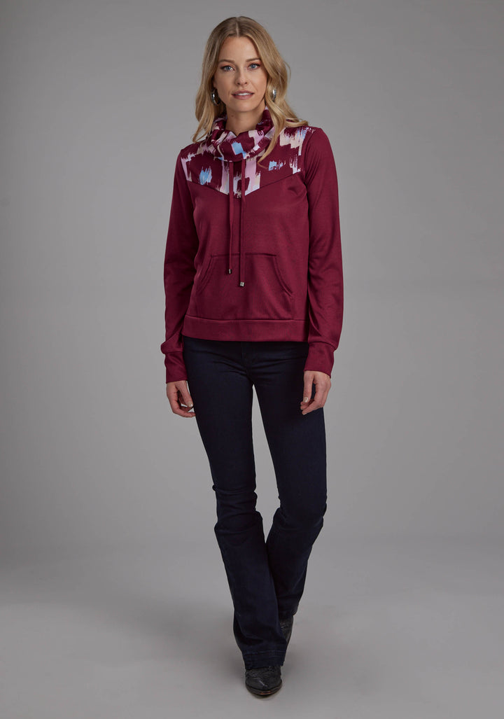 WOMENS POLY SPANDEX COWL NECK TOP LONG SLEEVE PULLOVER WESTERN SHIRT