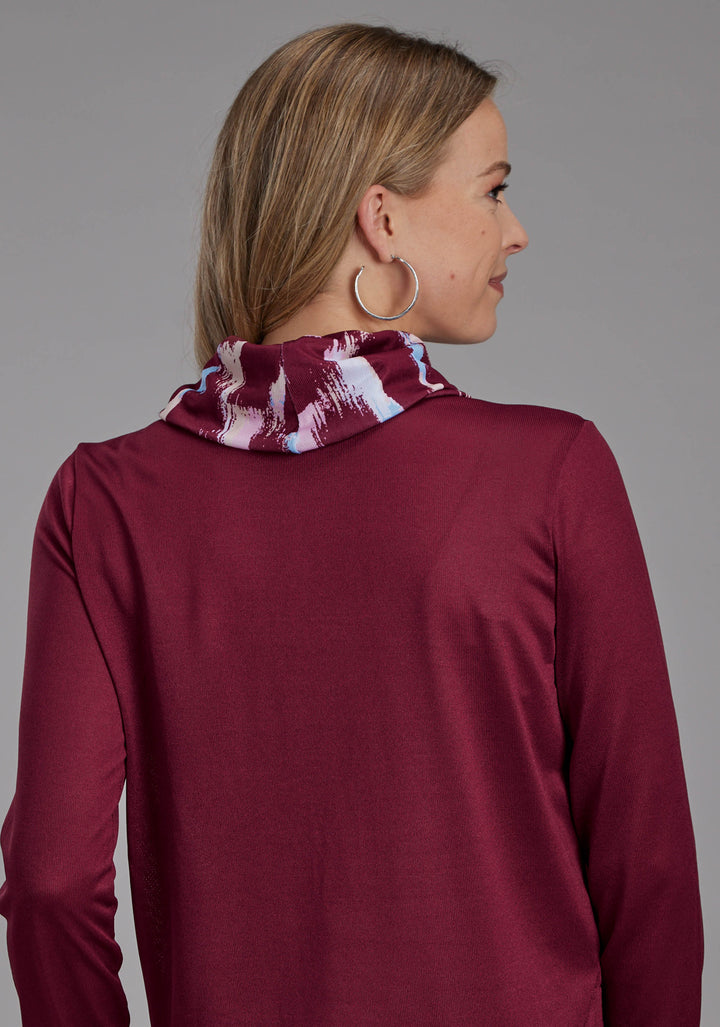 WOMENS POLY SPANDEX COWL NECK TOP LONG SLEEVE PULLOVER WESTERN SHIRT