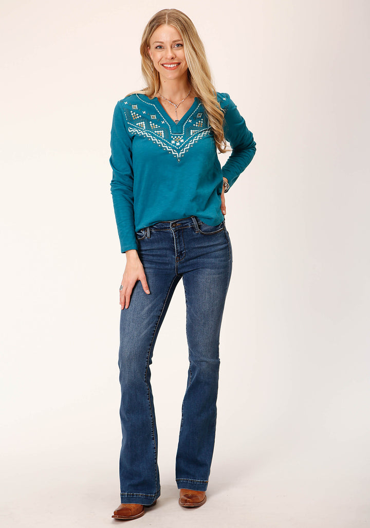WOMENS LONG SLEEVE KNIT COTTON SLUB JERSEY TEE SHIRT TOP