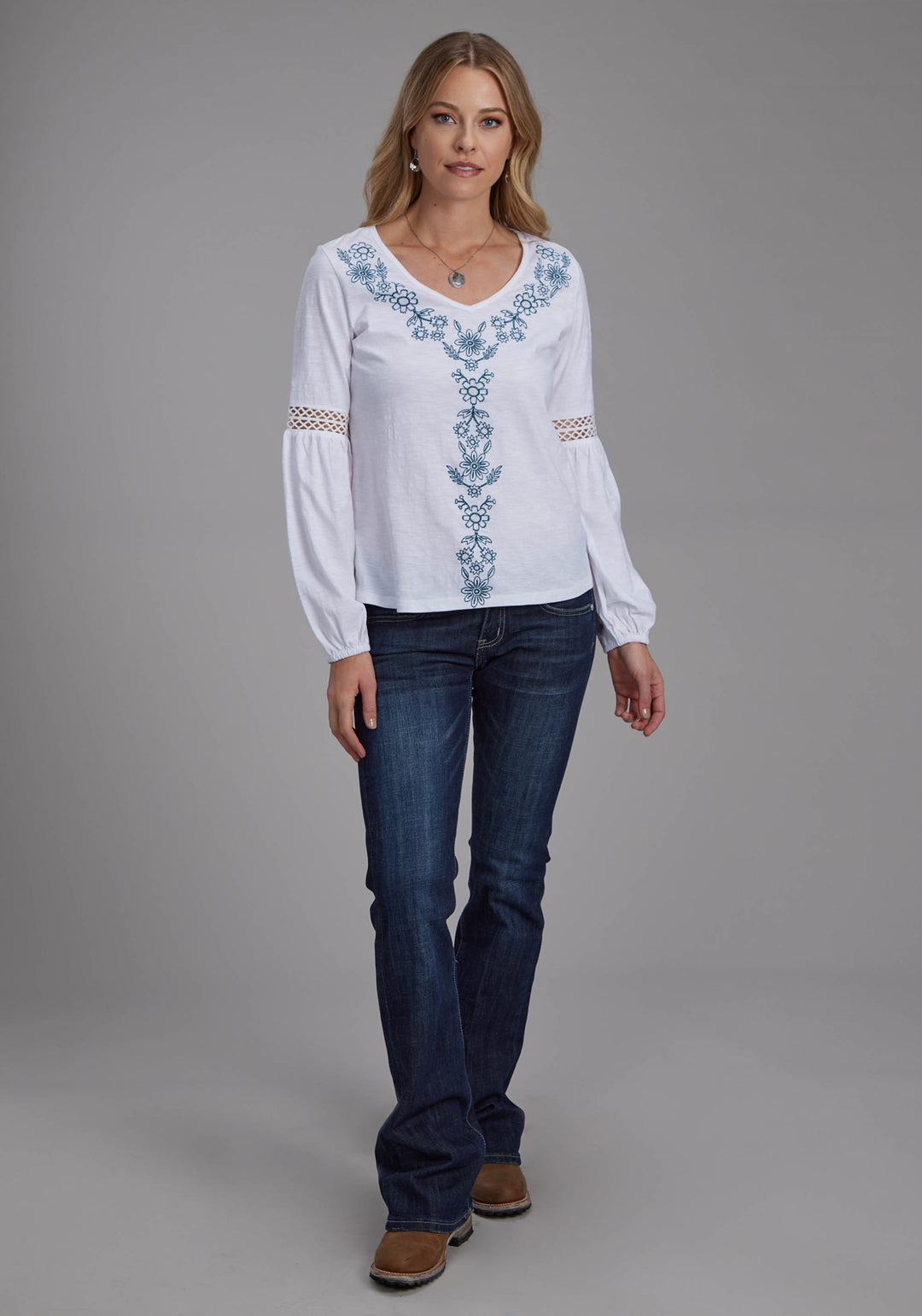 WOMENS COTTON SLUB JERSEY KNIT BLOUSE LONG SLEEVE PULLOVER WESTERN SHIRT