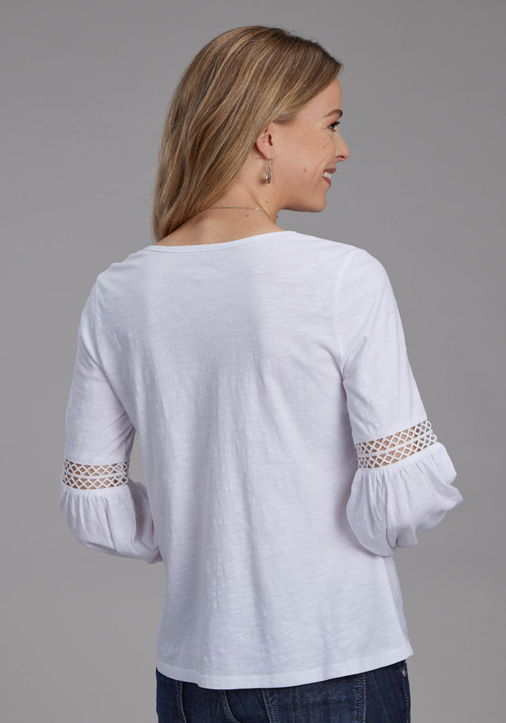 WOMENS COTTON SLUB JERSEY KNIT BLOUSE LONG SLEEVE PULLOVER WESTERN SHIRT