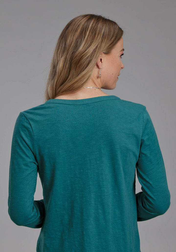 WOMENS COTTON SLUB JERSEY TEE SHIRT LONG SLEEVE PULLOVER WESTERN SHIRT