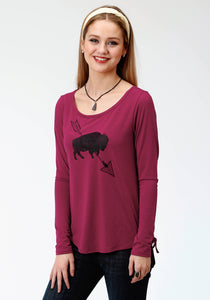 WOMENS RED  LONG SLEEVE KNIT TOP