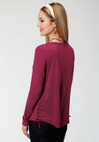 WOMENS RED  LONG SLEEVE KNIT TOP