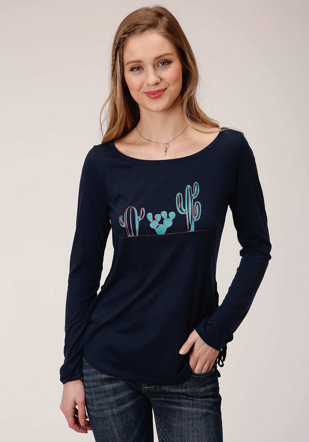 WOMENS LONG SLEEVE KNIT POLY RAYON LONG SLEEVE  CREW NECK TEE TOP