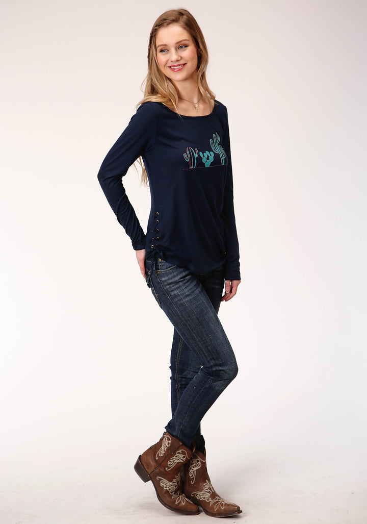 WOMENS LONG SLEEVE KNIT POLY RAYON LONG SLEEVE  CREW NECK TEE TOP