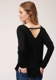 WOMENS LONG SLEEVE KNIT POLY RAYON JERSEY SCOOP NECK  TOP
