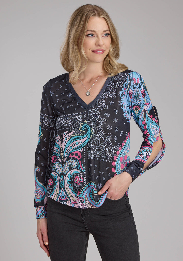 WOMENS POLY SPANDEX SWEATER KNIT TOP LONG SLEEVE PULLOVER WESTERN SHIRT