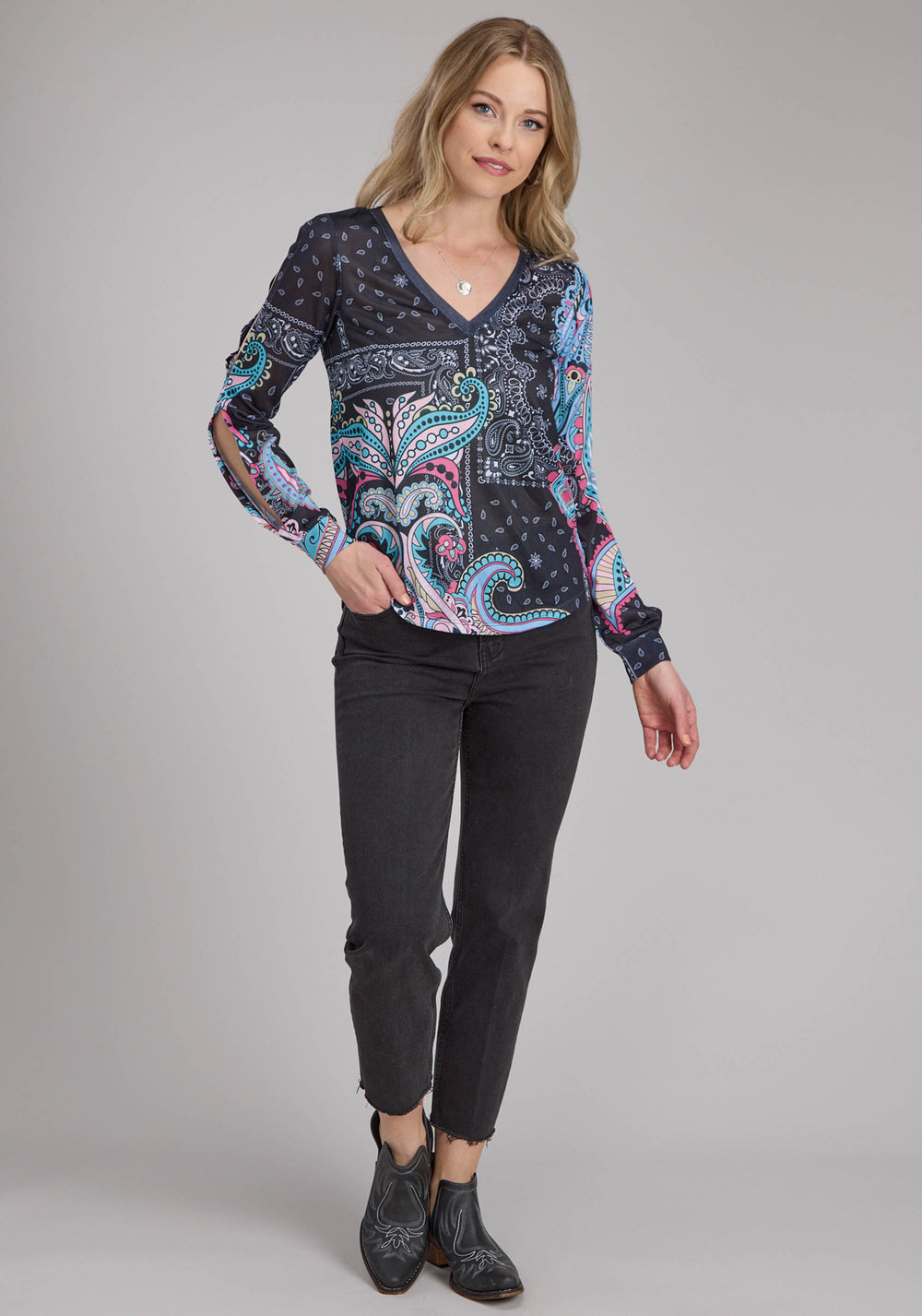 WOMENS POLY SPANDEX SWEATER KNIT TOP LONG SLEEVE PULLOVER WESTERN SHIRT