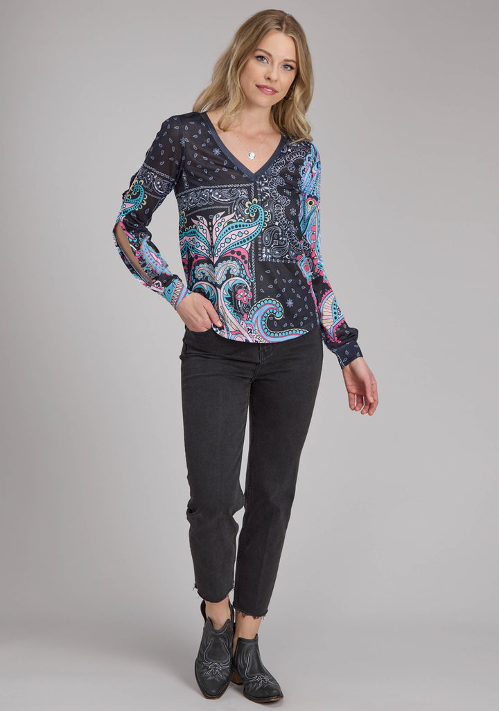 WOMENS POLY SPANDEX SWEATER KNIT TOP LONG SLEEVE PULLOVER WESTERN SHIRT