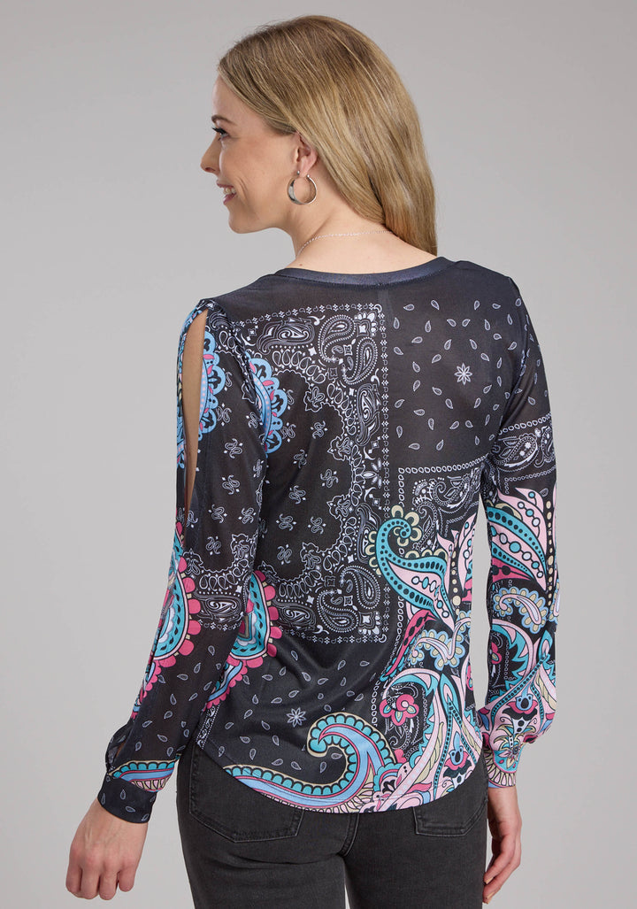 WOMENS POLY SPANDEX SWEATER KNIT TOP LONG SLEEVE PULLOVER WESTERN SHIRT