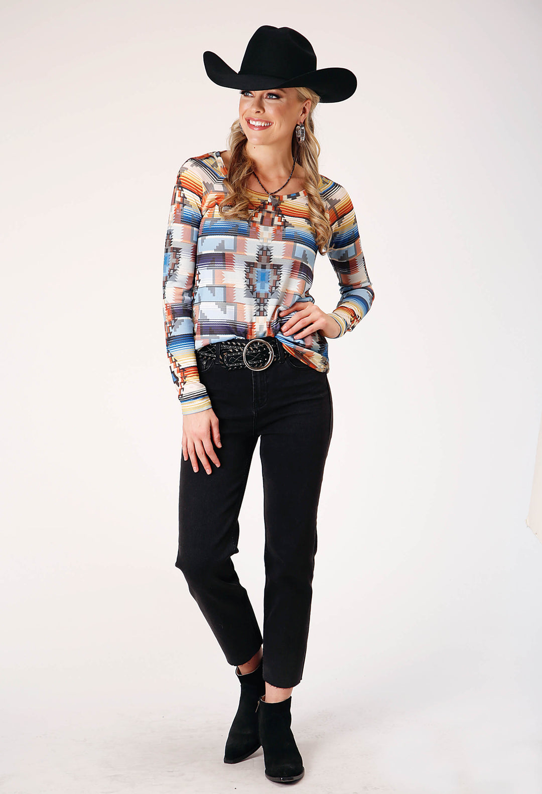 WOMENS LONG SLEEVE SWEATER KNIT TOP WITH ALLOVER SUBLIMATION PRINT