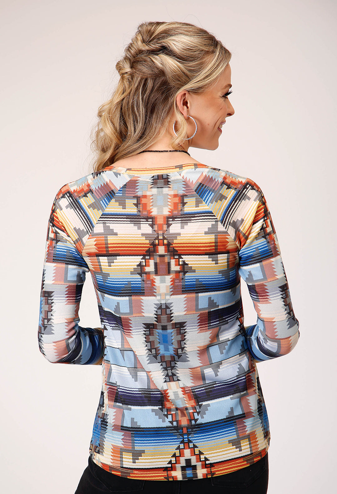 WOMENS LONG SLEEVE SWEATER KNIT TOP WITH ALLOVER SUBLIMATION PRINT